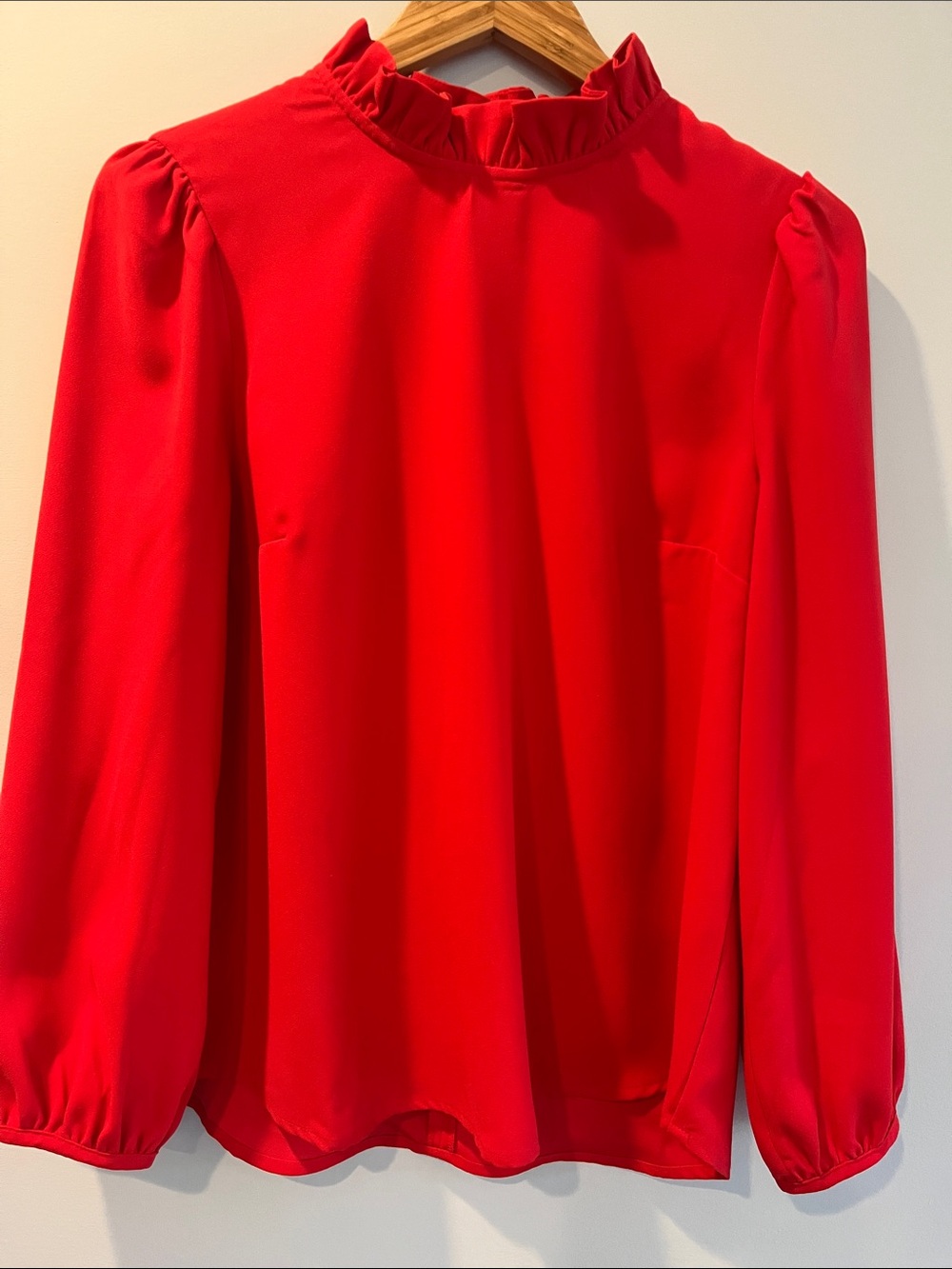 J. Crew Red Ruffle Mock-Neck Blouse